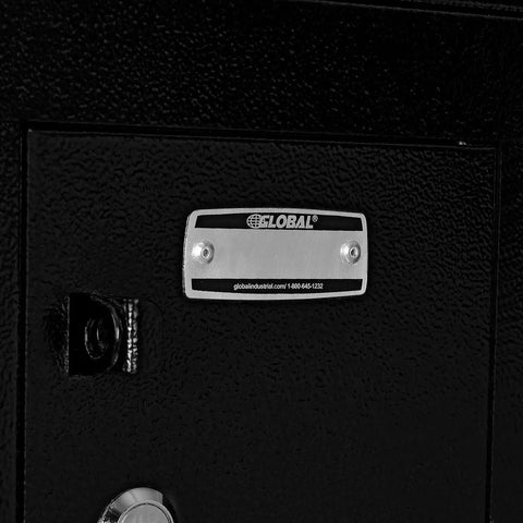 Real Tough Twenty Four Door Cell Phone And Tablet Locker Cabinet With Individual Key Compartments Heavy Duty Steel Build closeup of secure latch and label.