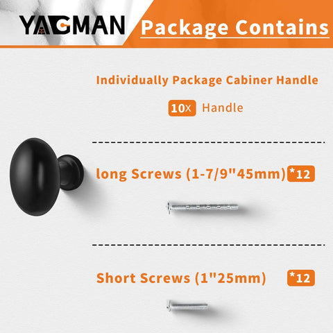 10 Pack Matte Black Oval Kitchen Cabinet Knobs And Drawer Handles Zinc Alloy Hardware shown with screws