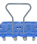 Interlocking Plastic Dolly Handle Attachment Dark Gray With Optional Steel Handle shown on blue dolly with wheels