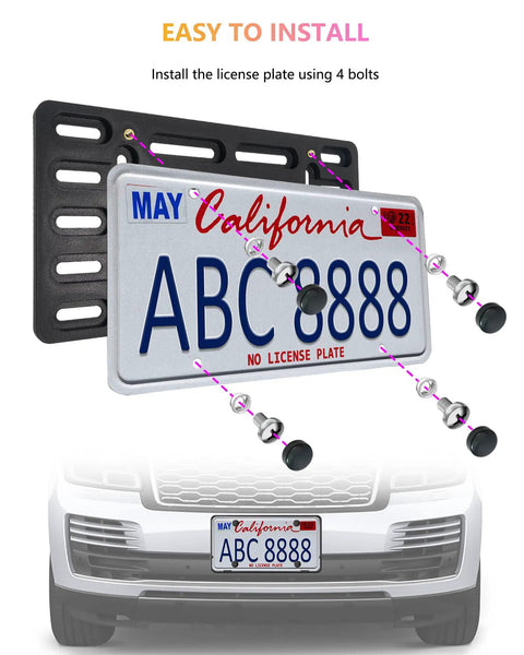 Front License Plate Holder Bracket Black Universal ABS Mounting Kit Frame installation on a car bumper
