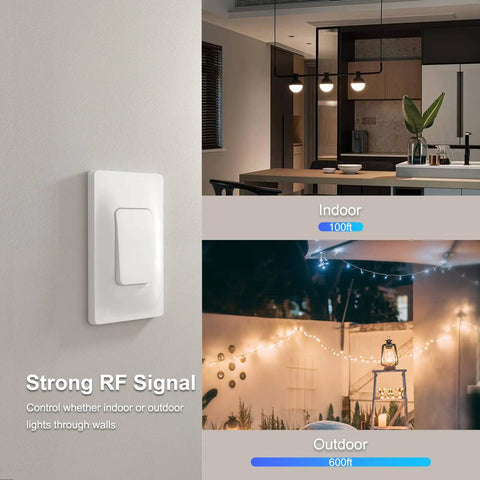 Self Powered Wireless Light Switch And Receiver Kit With 600ft Range, indoor and outdoor use demonstration of signal strength