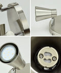 Close-up of Round Ceiling Spotlight Fixture With 3 Lights, Flush Mount Track Lighting, Brushed Nickel, GU10 bulb detail shown