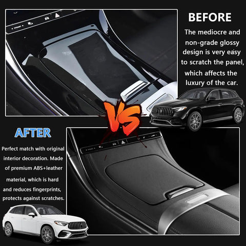 Mercedes Benz Center Console Wrap Kit 1 To 1 Fit Gear Shift Panel Protector Cover Silicone Sticker For GLC X254 GLC260 GLC300 GLC300e GLC43 AMG 2023 2024 2025 Washable Interior Upgrade Easy Install before and after comparison