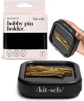 Magnetic Bobby Pin Organizer For Desk And Vanity Strong Pin Holder That Keeps Hair Pins Clips And Paper Clips In One Easy Spot Ideal Gift For Women Black 1 Pc with box and bobby pins.
