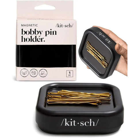 Magnetic Bobby Pin Organizer For Desk And Vanity Strong Pin Holder That Keeps Hair Pins Clips And Paper Clips In One Easy Spot Ideal Gift For Women Black 1 Pc with box and bobby pins.