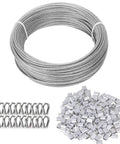 One Eighth Inch Wire Rope Kit With 100 Ft Vinyl Coated Stainless Cable, 50 Crimping Sleeves, 20 Thimbles for DIY Projects