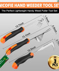 Three-Piece Hand Weeder Tool Set With Rubber Handles, Crack Crevice Weeder, Uprooting V-Shaped Weeder, And Four Teeth Digger For Deep Root Removal In Lawn, Garden, Sidewalk Cracks, Easy Pull Weed Tools For Every Gardener, 3 pcs