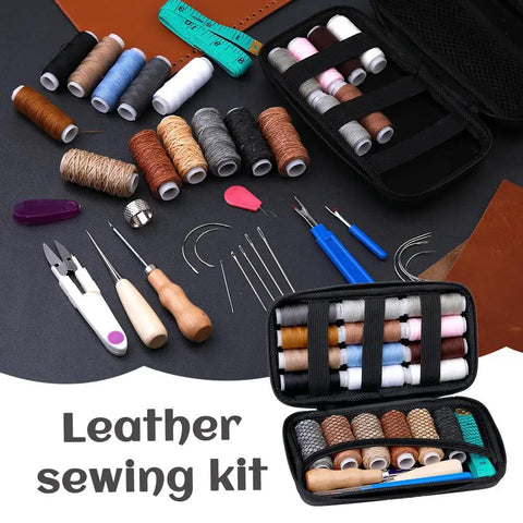 Heavy Duty Upholstery Repair Kit With Leather Sewing Set, Waxed Thread, Assorted Needles And Awl For Car Carpet, Sofa And Shoes DIY Mending Kit For Quick, Durable Repairs