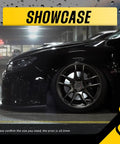 Matte Black Wheel Center Caps 2.63 Inch Outer Diameter Snap Fit Installation for Cadillac Chevy Buick on car side view.