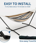 Two Person Brazilian Style Hammock With Steel Stand For Indoor And Outdoor Use, 450 Pound Capacity, Portable Carry Bag
