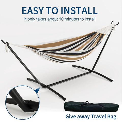Two Person Brazilian Style Hammock With Steel Stand For Indoor And Outdoor Use, 450 Pound Capacity, Portable Carry Bag