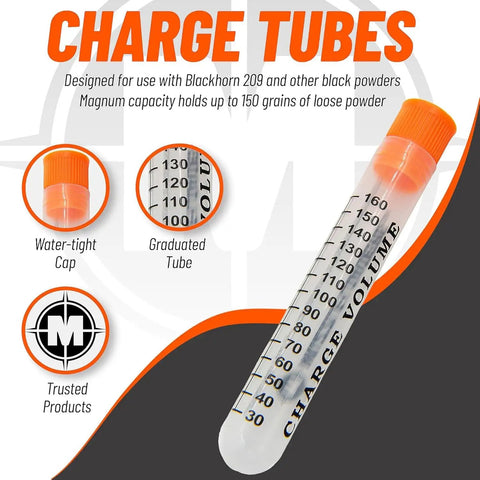 Magnum Charge Tubes For BH209 Muzzleloaders 150 Grain Powder Capacity with graduations and orange cap