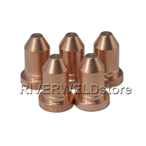 Extended 40 Amp Plasma Nozzle 192052 And Plasma Electrodes 192048 Kit for Miller ICE Torches, ten copper nozzles displayed.