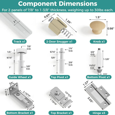 Component dimensions for installing: Beat Those Wobbly Closet Bifold Doors With This Complete 36 Inch Track And 3 Ft Bi Folding Door Hardware Kit.