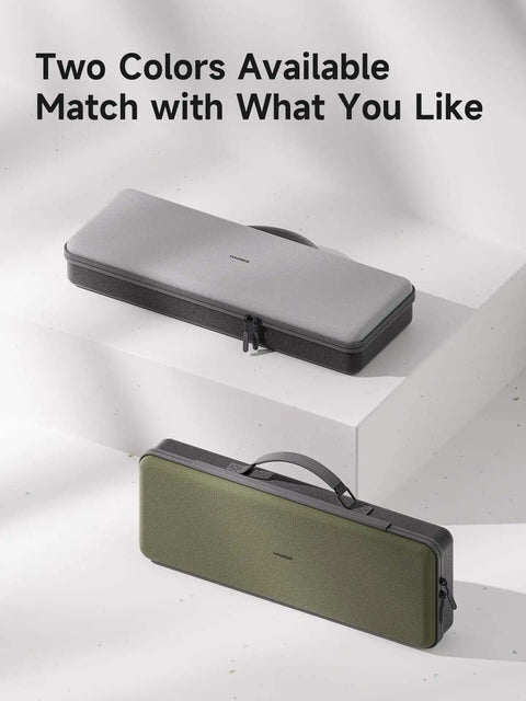 Badass Hardshell Keyboard Carry Case Fits 68 87 Or 108 Keyboards in grey and green colors on display.