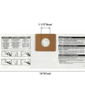 1.5-Gallon All Around Collection Bag 6 Pack For Small Vacuums, with dimensions and filter instructions visible.