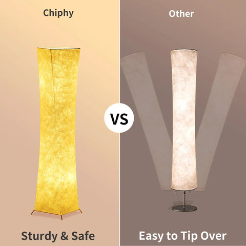 Comparison of tall dimmable floor lamp with 52 inch frame vs other lamp, showing stability and safety features