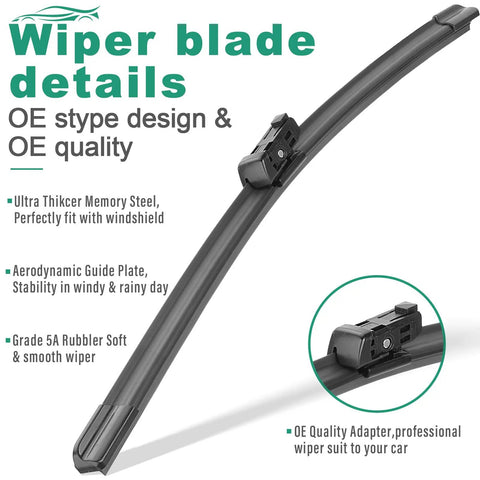 Tesla Model Y 2020 2023 And Model 3 2017 2023 Windshield Wiper Blades 26 Inch And 19 Inch Replacement Premium All Weather OEM Quality