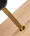 Slick Heavy Duty Three Pack HSS Twist Drill Bit Set Features Serrated Grooving Cutters And Secure Hex Shank Grip for drilling wood.