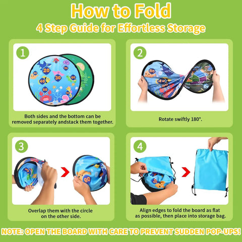 Folding guide for Toddler Golf Set 5 In 1 For Kids Indoor Outdoor Golf Toy with mat insertion into storage bag.