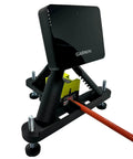 Close-up of Premium Nylon Alignment And Leveling Stand Works With Laser Cube, holding Garmin launch monitor securely.