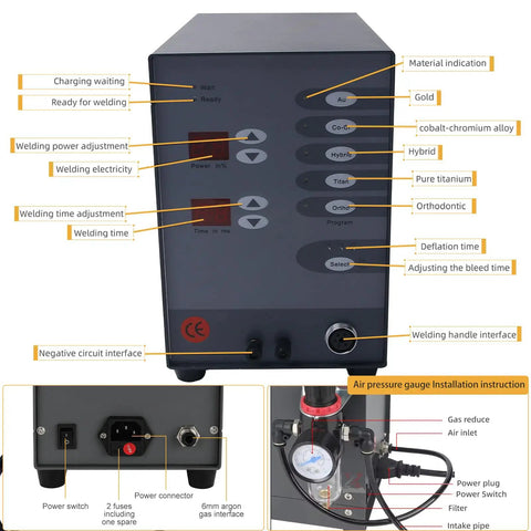 Pulse Arc Welder For Permanent Jewelry 100A 110V Portable Welding Machine control panel with settings and indicators