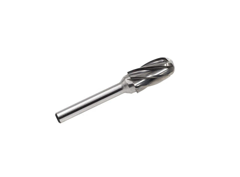 Carbide rotary burr for aluminum; cylindrical with radius end, 1/4 in shank, 1/2 in head, 1 in flute length