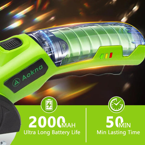 Cordless Electric Scissors With 2000mAh Rechargeable Battery And LED Light, showing battery life indicator and ergonomic handle.
