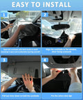 Steps to install Honda CRV Sun Shade Windshield Cover for 2023-2026, showing how to attach foldable visor inside car.
