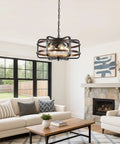 Dope Industrial Black 4 Light Cage Chandelier for Dining Room and Kitchen Farmhouse Rustic Pendant in cozy living space