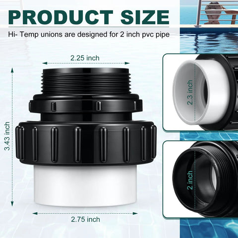 Hi Temp Unions 4 Pack For 2 Inch MIP Threads Pool Pumps With 2 Inch PVC Slip Socket Ends Compatible With Pentair Whisperflo And Intelliflo Pumps Briwooody