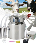 14L Portable Electric Milking Machine For Cows And Goats Rechargeable Vacuum Pump with stainless steel bucket set in a field