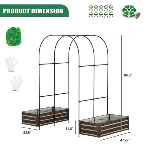 Do It All Galvanized Raised Garden Bed Set With Two Beds And 87 Inch Arch Trellis, metal planter with trellis dimensions