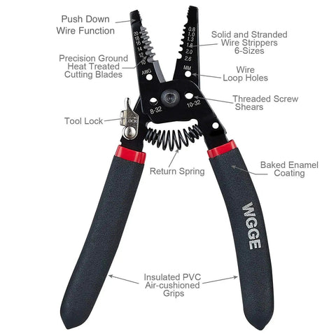 7 Inch Pro Grade Wire Stripper And Cutter For 10-20 AWG Solid And 0.8-2.6mm Stranded Wire, Built In Screw Shearer For 8-32 And 10-32