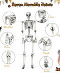 Life Size Halloween Skeleton With Seven Joints 5.4 Ft Realistic Human Bones Made From PP Ceiling Hanger Prank Decor For Porch Or Party Adjustable Poseable Skeleton For Spooky Vibes with detailed joint sections