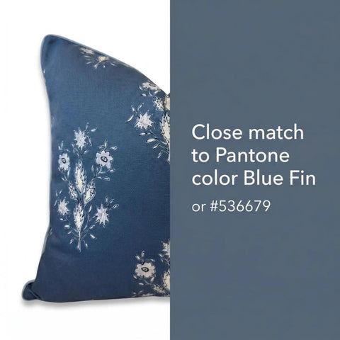 Dark Blue Floral Chinoiserie Pillow Cover 20-Inch Square Throw Pillow Case for Coastal Grandmillennial Decor Navy and White Block Print Accent for Living Room Durable Upholstery Fabric, side view