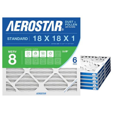 MERV 8 Air Filter Pack Of 6 For 1 Inch HVAC Systems That Actually Keeps Dust Lint And Pollen In Check, box and filters displayed