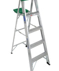 Built Tough Heavy Duty Aluminum 5-Foot Stepladder With Tool Tray Drill Holster Spill Proof Pail Shelf Rag Rack Traction-Tred Steps External Pinch-Proof Spreaders 225-Pound Rating, green top