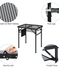 Foldable Grill Table For Outdoors, Lightweight Aluminum Frame, Height Adjustable From Low To Tall, Dense Mesh Desktop, Black