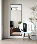 Heavy Duty Metal Mirror Holder Clips Kit For Frameless Wall Mounting With Eight Clips Screws Rubber Pads Anchors And Hooks Go To Choice For Mirrors Billboards And Display Panels black clip, screw and anchor shown on wall-mounted mirror