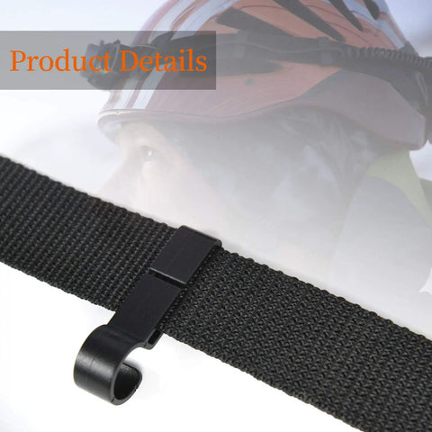 Headlamp Clip For Hard Hats Must Have Durable Helmet Light Attachment, close-up of black secure clip on strap for helmets