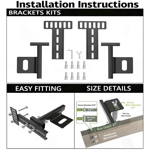 Installation instructions for Ridiculously Sturdy Universal Headboard Brackets For Metal Bed Frame With Adjustable Footboard Extension Kit.