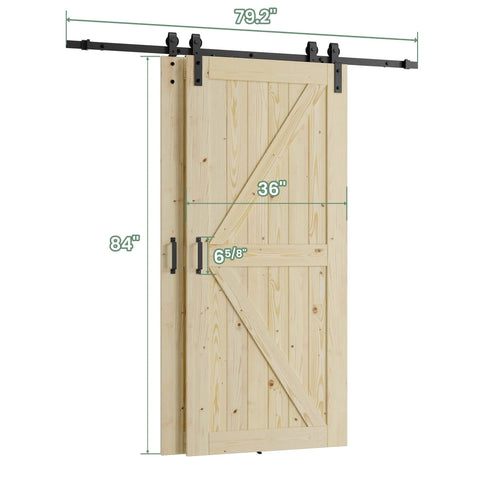 Double 36x84 Inch Solid Wood Panel Bypass Barn Door For 63x84 Opening With Sliding Hardware Kit Unfinished Surface Ready To Stain
