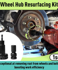 All In One Wheel Hub Cleaning Tool Kit with 10 Easy Pads used on rusty hub with power drill adapter shown separately