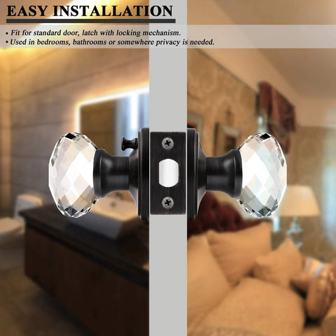 10 Pack Crystal Glass Round Doorknobs With Oil Rubbed Bronze Base Interior Privacy Locks for Bedroom and Bathroom Doors