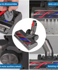 Dyson Soft Roller Vacuum Brush For V7 V8 V10 V11 V15 Hardwood Floor Attachment with LED Light and rotating shaft, five views