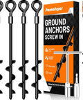 Beefy Heavy Duty Screw In Ground Anchors For Trampolines And Tents, includes T Type Wrench and Drill Socket, 4 by 14 inch