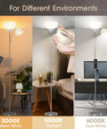 Floor Lamp With Remote Control And Adjustable Reading Lamp, Two Smart Bulbs Included, Four Color Temperatures From 3000K Warm To 6000K Cool Daylight
