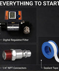 Pro Grade Digital Air Regulator With Water Separator And Moisture Trap Inline Dryer for air compressors with tape and connectors.