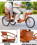 Dual-person tricycles with armrest passenger seat and wide footrest board